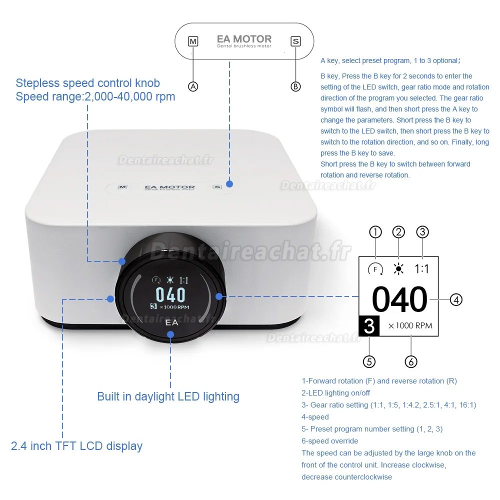 Micromoteur dentaire électrique sans balais à LED portable 90 W THREEH EA-MOTOR